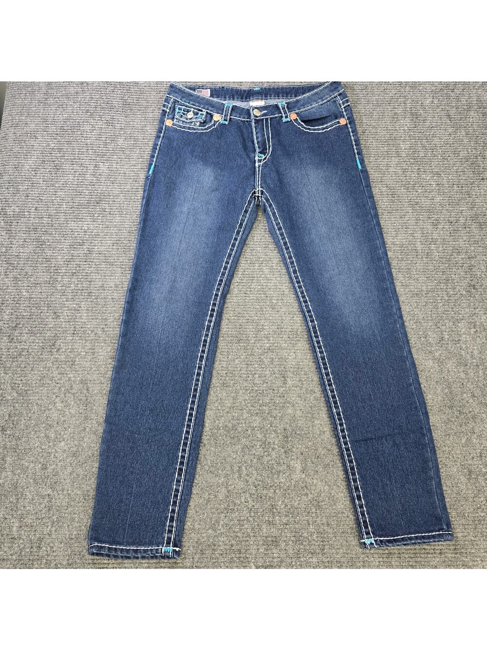 True Religion Stella Super T Jeans Womens 34x32 Blue USA Straight Leg